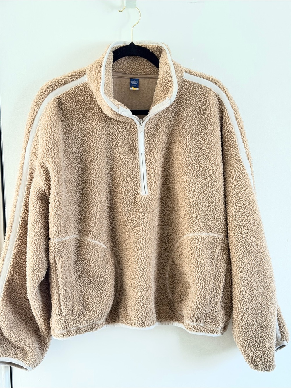 Old Navy Beige Sherpa Half-Zip Pullover with Contrast Trim